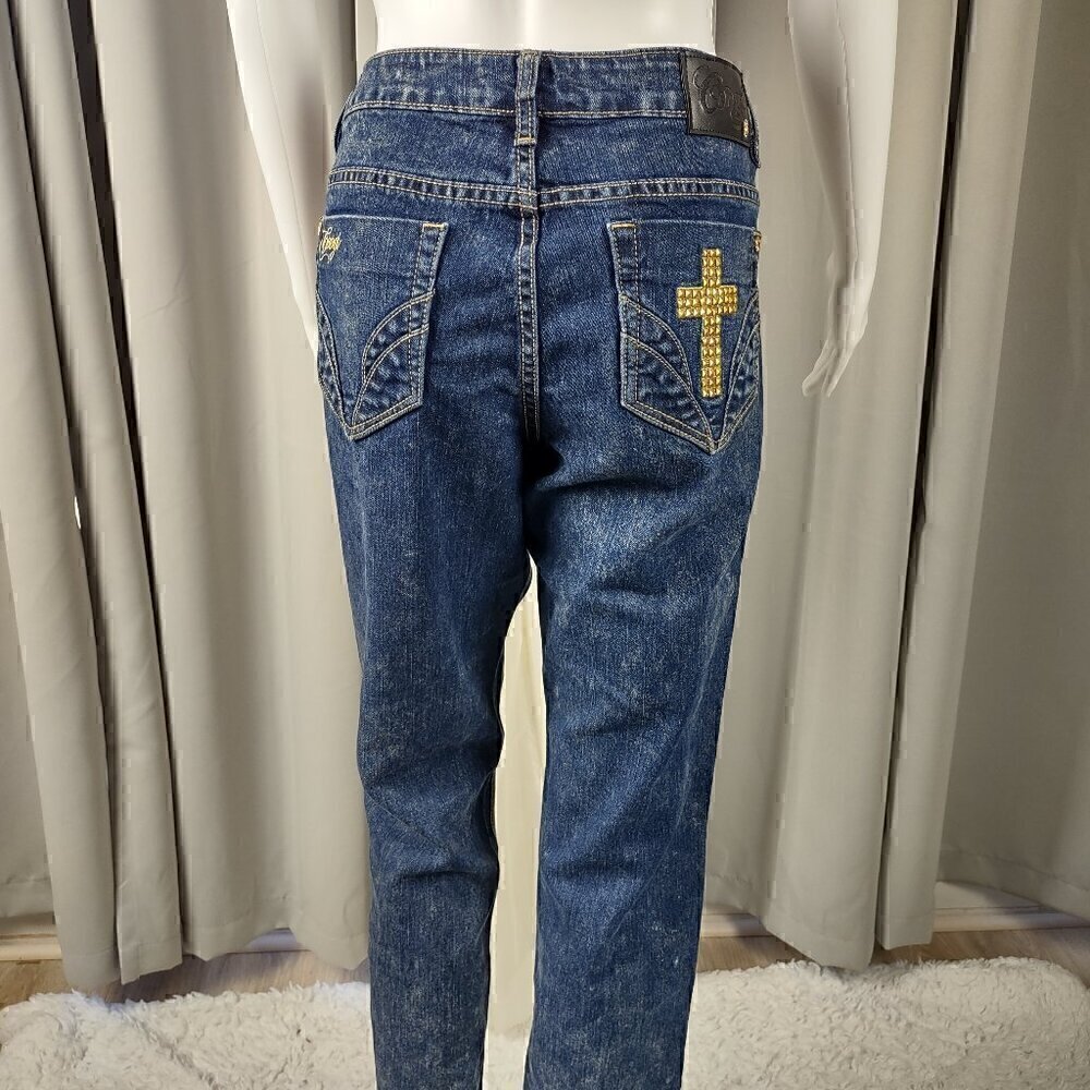 Coogi Cotton Blend Blue Gold Cross Pattern On Pocket Denim Jeans Sz 11-12 (NWT) - Picture 6 of 13